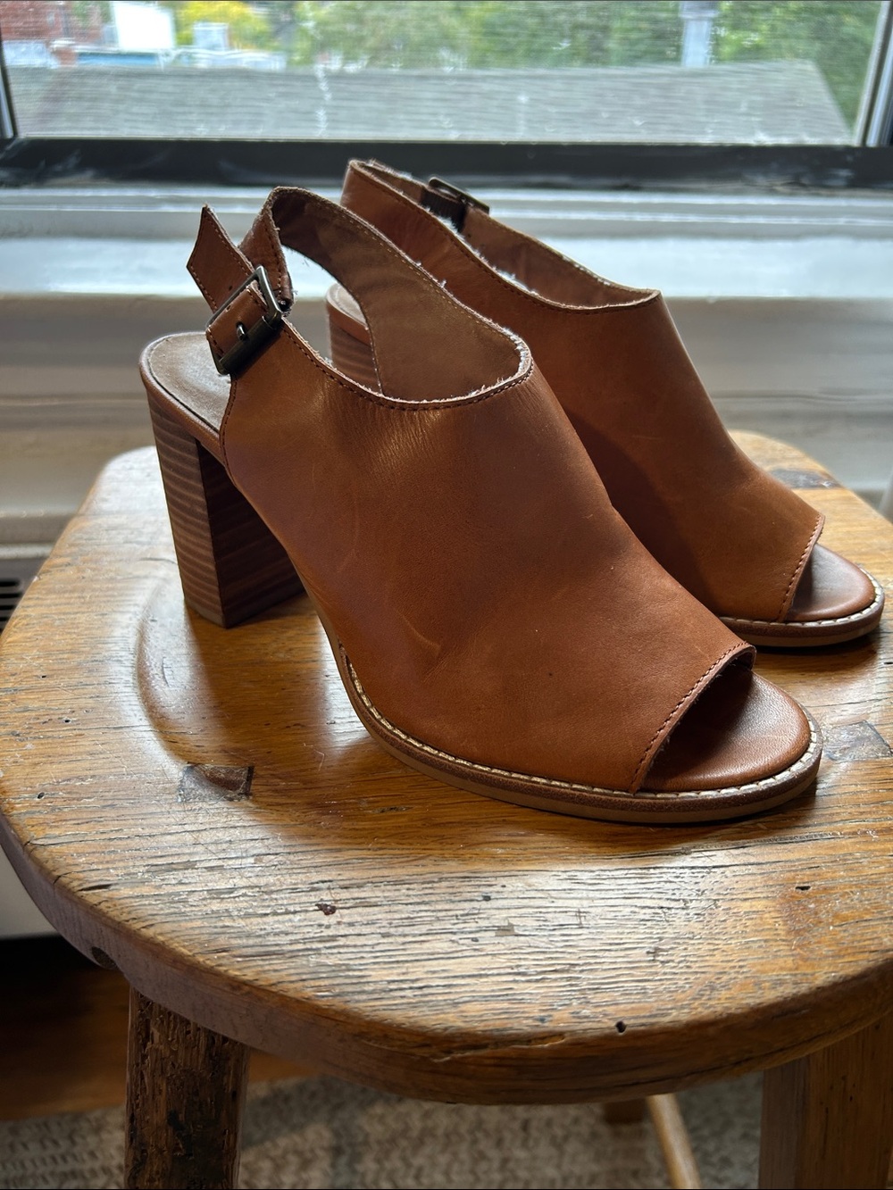 Madewell Brown Open-Toe Slingback Block Heel Mules